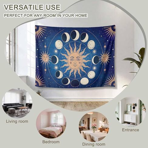 Tapestry Wall Hanging Celestial Sun and Moon Tapestries Aesthetic Blue Starry Galaxy Boho Tapestry for Bedroom Living Room College Dorm Art Wall Decor Decorative Backdrop 50x60 Inch in Saudi Arabia