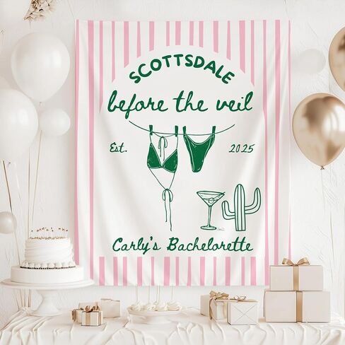 Scottsdale Before the Veil Bachelorette Tapestry, Arizona Desert Trip Party Decoration, Scottsdale Bachelorette Celebration Decor, Fun Bridal Shower Wall Hanging Accent in Saudi Arabia