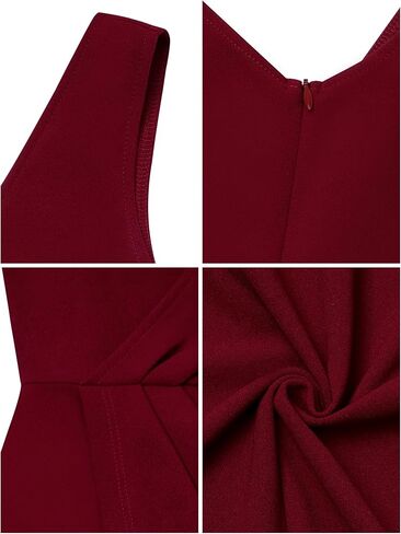 Missufe Women's Sleeveless V Neck Wrap Ruched Bodycon Party Cocktail Sheath Slit Midi Dress in Kuwait