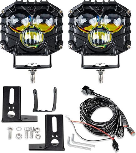 4-pack 2.5inch three-eye 120W spotlights 10800LM with Dual pods JK A-Pillar Windshield Hinge cnc Double layer Mounting Brackets Wiring Harness Kit, For 2007-2017 Wrangler JK/JKU 2DR 4DR（Black) in Saudi Arabia