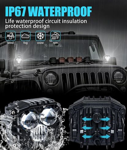 4-pack 2.5inch three-eye 120W spotlights 10800LM with Dual pods JK A-Pillar Windshield Hinge cnc Double layer Mounting Brackets Wiring Harness Kit, For 2007-2017 Wrangler JK/JKU 2DR 4DR（Black) in Saudi Arabia