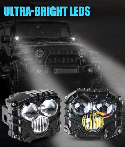 4-pack 2.5inch three-eye 120W spotlights 10800LM with Dual pods JK A-Pillar Windshield Hinge cnc Double layer Mounting Brackets Wiring Harness Kit, For 2007-2017 Wrangler JK/JKU 2DR 4DR（Black) in Saudi Arabia