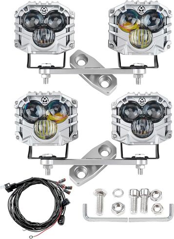 4-pack 2.5inch three-eye 120W spotlights 10800LM with Dual pods JK A-Pillar Windshield Hinge cnc Double layer Mounting Brackets Wiring Harness Kit, For 2007-2017 Wrangler JK/JKU 2DR 4DR（Black) in Saudi Arabia