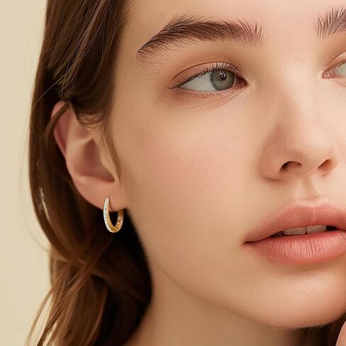 Gold Hoop Earrings for Women 14K Gold Earrings for Women Hoop Earring for Womens Hoops Zircon-Embellished Design Hoops Earring for Womens Trendy 22mm in Saudi Arabia