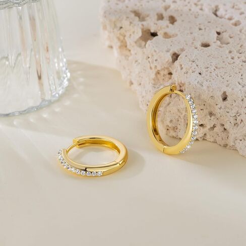 Gold Hoop Earrings for Women 14K Gold Earrings for Women Hoop Earring for Womens Hoops Zircon-Embellished Design Hoops Earring for Womens Trendy 22mm in Saudi Arabia