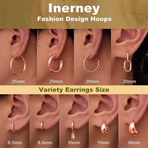 Inerney 9 أزواج من الأقراط الذهبية المكتنزة للنساء العصرية من الفضة الاسترليني المتدلية الأنيقة اللطيفة الصغيرة Huggie الأطواق 14K مطلية بحلقات الغضروف هيبوالرجينيك للنساء حفلة موسيقية الأزياء والمجوهرات هدية in Kuwait