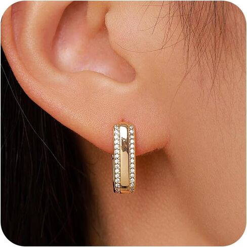 Small Chunky Gold Hoop Earrings for Women, 18K Gold Plated Hypoallergenic Cubic Zirconia Small Thick Huggie Hoop Earrings Jewelry Gifts for Women in Saudi Arabia