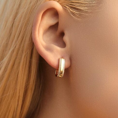 Small Chunky Gold Hoop Earrings for Women, 18K Gold Plated Hypoallergenic Cubic Zirconia Small Thick Huggie Hoop Earrings Jewelry Gifts for Women in Saudi Arabia
