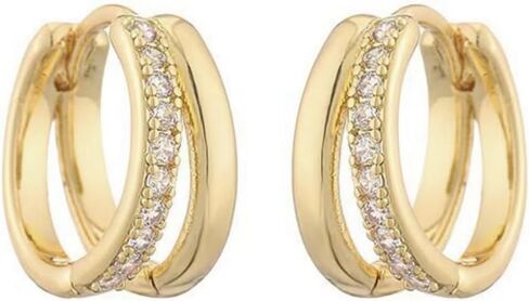 Delicate double hoop hollow zirconia earrings 14K thick golden plating light luxury niche design models Dating must-have in Saudi Arabia