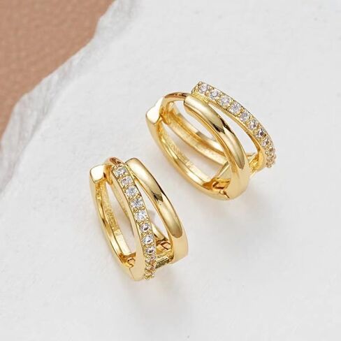 Delicate double hoop hollow zirconia earrings 14K thick golden plating light luxury niche design models Dating must-have in Saudi Arabia