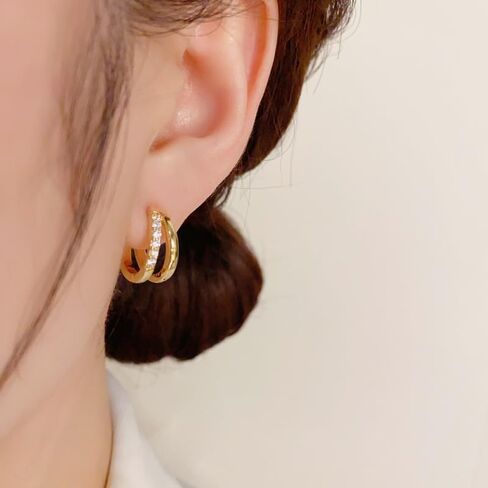 Delicate double hoop hollow zirconia earrings 14K thick golden plating light luxury niche design models Dating must-have in Saudi Arabia