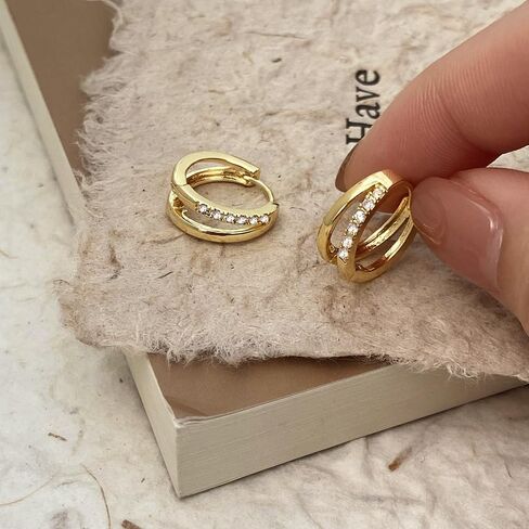 Delicate double hoop hollow zirconia earrings 14K thick golden plating light luxury niche design models Dating must-have in Saudi Arabia