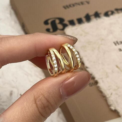 Delicate double hoop hollow zirconia earrings 14K thick golden plating light luxury niche design models Dating must-have in Saudi Arabia