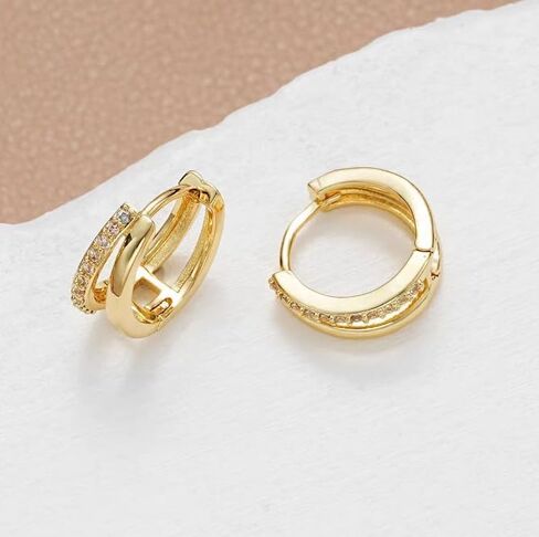 Delicate double hoop hollow zirconia earrings 14K thick golden plating light luxury niche design models Dating must-have in Saudi Arabia