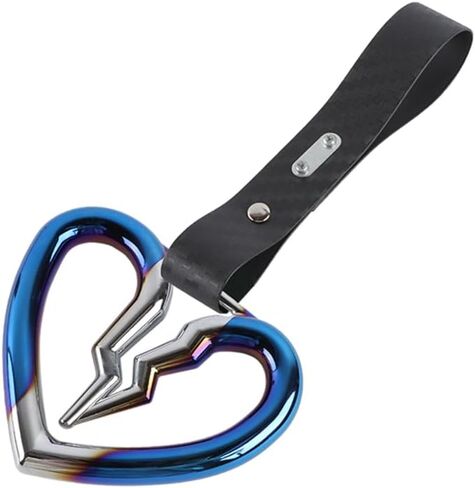 Q1-TECH, JDM Tsurikawa Ring Japanese Subway Train Bus Car Handle Cute Broken Heart Handle Hand Strap Rear Front Bumper Warning Rings Drift Charm Drift Car Accessory (Burnt Blue/Carbon Strap) in Saudi Arabia