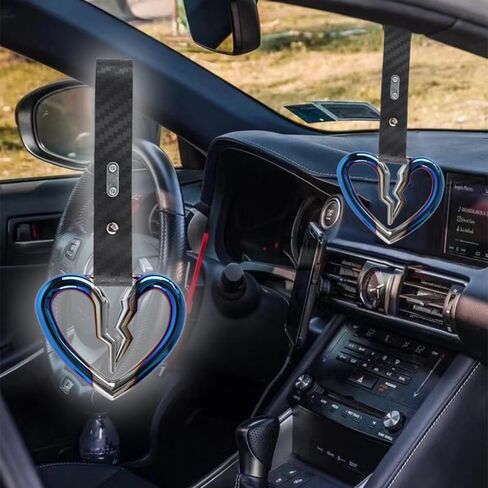 Q1-TECH, JDM Tsurikawa Ring Japanese Subway Train Bus Car Handle Cute Broken Heart Handle Hand Strap Rear Front Bumper Warning Rings Drift Charm Drift Car Accessory (Burnt Blue/Carbon Strap) in Saudi Arabia