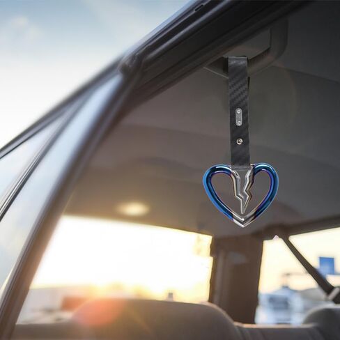 Q1-TECH, JDM Tsurikawa Ring Japanese Subway Train Bus Car Handle Cute Broken Heart Handle Hand Strap Rear Front Bumper Warning Rings Drift Charm Drift Car Accessory (Burnt Blue/Carbon Strap) in Saudi Arabia