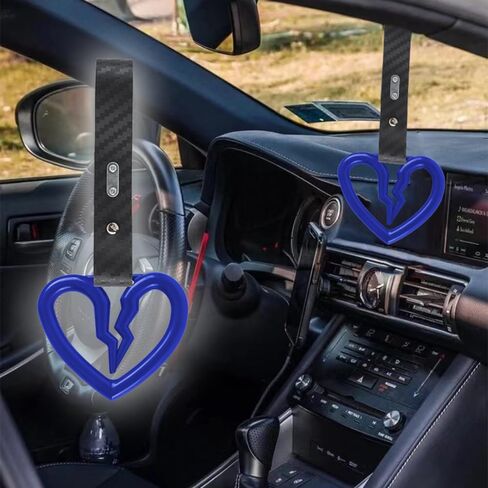 Q1-TECH, JDM Tsurikawa Ring Japanese Subway Train Bus Car Handle Cute Broken Heart Handle Hand Strap Rear Front Bumper Warning Rings Drift Charm Drift Car Accessory (Burnt Blue/Carbon Strap) in Saudi Arabia