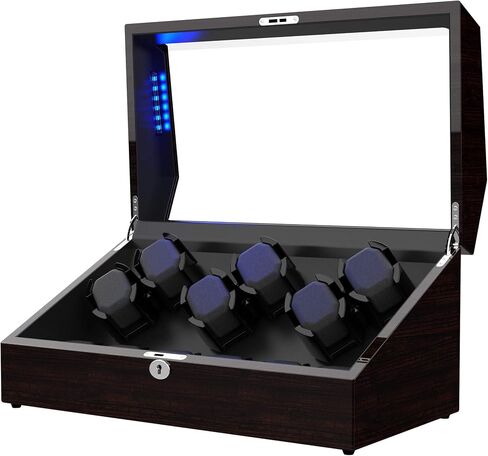 Watch Winder for 12 Storages, Wood Piano Paint Shell+ Extremely Silent Motors, with Soft Flexible Watch Pillow, Built-in Illumination (Pine Bark Pattern) in Saudi Arabia