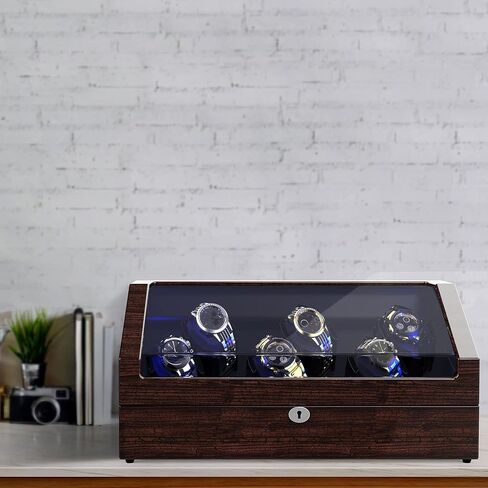 Watch Winder for 12 Storages, Wood Piano Paint Shell+ Extremely Silent Motors, with Soft Flexible Watch Pillow, Built-in Illumination (Pine Bark Pattern) in Saudi Arabia