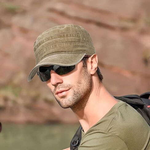 Unisex Cadet Army Caps Cotton Flat Top Cap Washed Military Hat Baseball Cap in Saudi Arabia