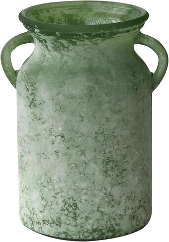 Glass Flower Vase with Handle – 8 Inches Rustic Imitation Ceramic Vase for Flowers, Vintage White Green Centerpiece Decor for Farmhouse, Modern Home, Table & Holiday Decorations in Saudi Arabia