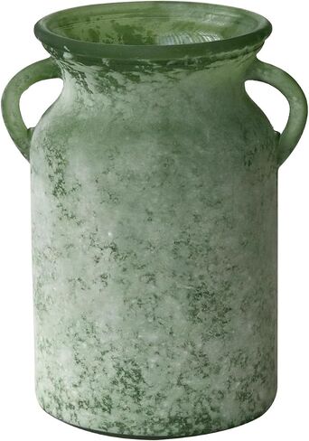 Glass Flower Vase with Handle – 8 Inches Rustic Imitation Ceramic Vase for Flowers, Vintage White Green Centerpiece Decor for Farmhouse, Modern Home, Table & Holiday Decorations in Saudi Arabia