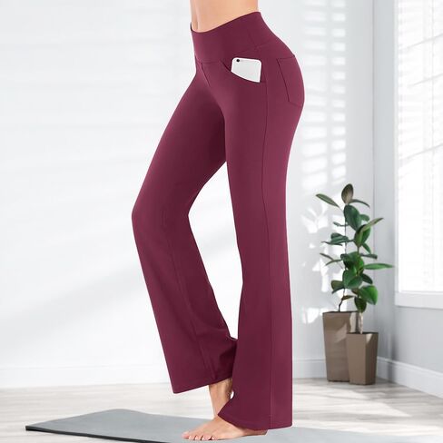 Women's High-Waist Flare Leggings - Wide Leg Yoga Pants with Pockets in Saudi Arabia