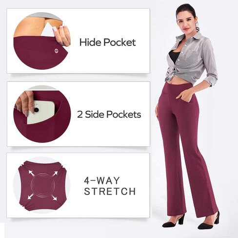 Women's High-Waist Flare Leggings - Wide Leg Yoga Pants with Pockets in Saudi Arabia