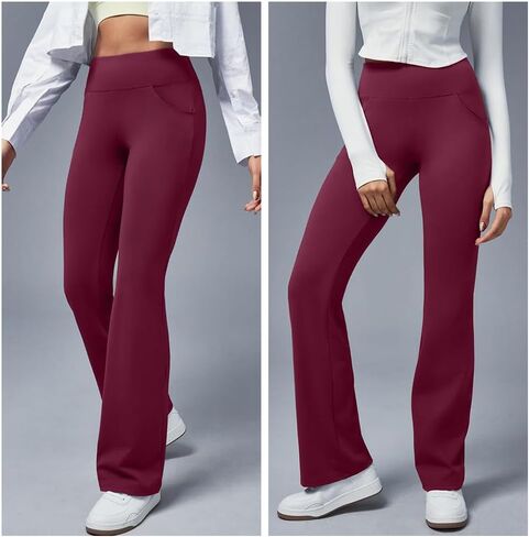 Women's High-Waist Flare Leggings - Wide Leg Yoga Pants with Pockets in Saudi Arabia