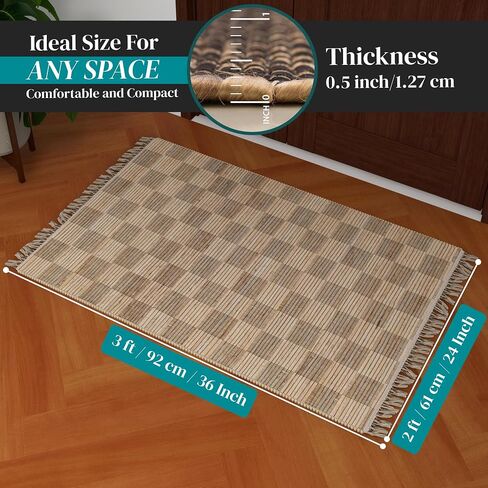 Eco Crave Handmade Jute Entryway Rug 2x3 ft – Brown & Black Leher Pattern Welcome Mat, Natural Hand-Woven Low Pile Non-Slip Doormat for Indoor Outdoor, Farmhouse Boho Area Rug, 24x36 Inches in Saudi Arabia