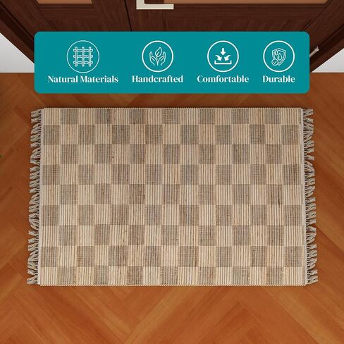 Eco Crave Handmade Jute Entryway Rug 2x3 ft – Brown & Black Leher Pattern Welcome Mat, Natural Hand-Woven Low Pile Non-Slip Doormat for Indoor Outdoor, Farmhouse Boho Area Rug, 24x36 Inches in Saudi Arabia