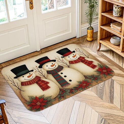 Snow Man Area Rug, Christmas Festive Scarf Hat Christmas Red Low Pile Foam Indoor Doormat Accents Rug Non Shedding Entryway Bathroom Kitchen Doorway Decor 2' X 3' in Saudi Arabia