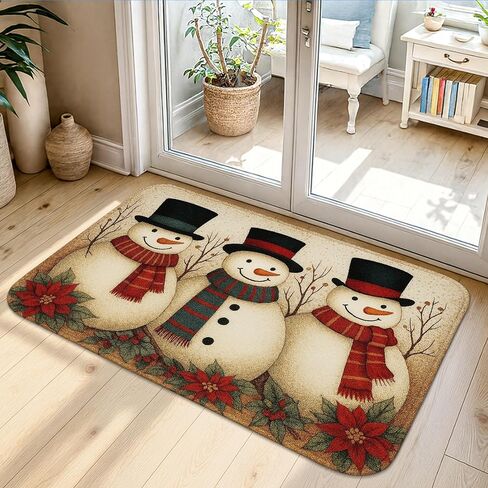 Snow Man Area Rug, Christmas Festive Scarf Hat Christmas Red Low Pile Foam Indoor Doormat Accents Rug Non Shedding Entryway Bathroom Kitchen Doorway Decor 2' X 3' in Saudi Arabia