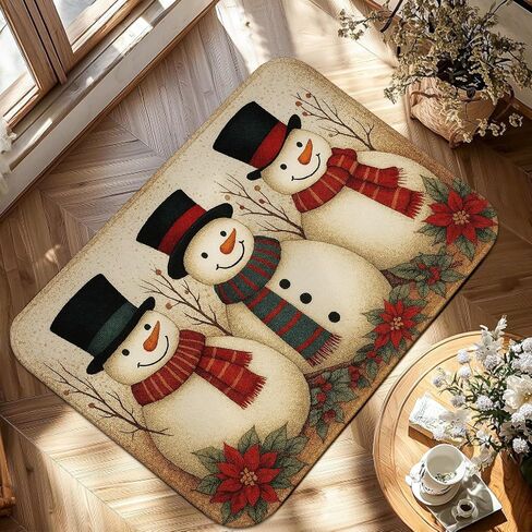 Snow Man Area Rug, Christmas Festive Scarf Hat Christmas Red Low Pile Foam Indoor Doormat Accents Rug Non Shedding Entryway Bathroom Kitchen Doorway Decor 2' X 3' in Saudi Arabia