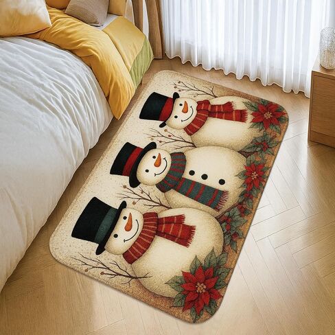 Snow Man Area Rug, Christmas Festive Scarf Hat Christmas Red Low Pile Foam Indoor Doormat Accents Rug Non Shedding Entryway Bathroom Kitchen Doorway Decor 2' X 3' in Saudi Arabia