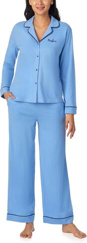 Nautica 2-Piece Notch Collar Pajama Set for Women, Button-Up Top & Drawstring Pants, Cotton Blend, Lightweight in Saudi Arabia