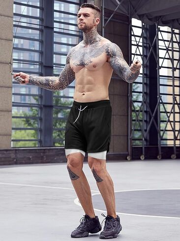 Mens Athletic Shorts 2-in-1 Gym Workout Running 7'' Shorts with Towel Loop in Saudi Arabia