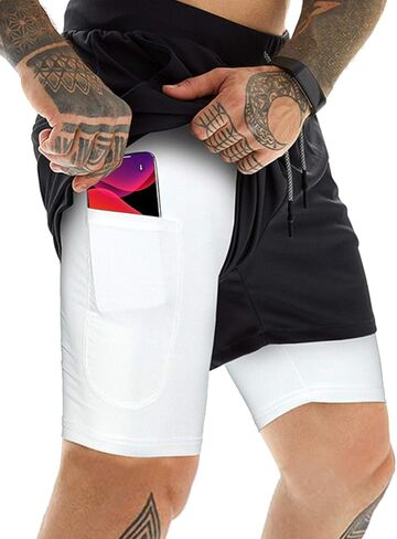 Mens Athletic Shorts 2-in-1 Gym Workout Running 7'' Shorts with Towel Loop in Saudi Arabia