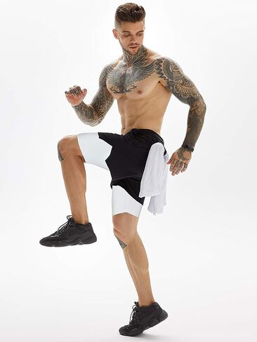 Mens Athletic Shorts 2-in-1 Gym Workout Running 7'' Shorts with Towel Loop in Saudi Arabia