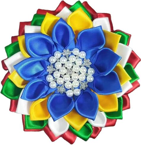 Order of the Eastern Star - Blue, Yellow, White, Green, and Red 4.5" Paraphernalia Flower Brooch Pin for Women, Inspired for meetings, events, Conferences, Luncheons in Saudi Arabia