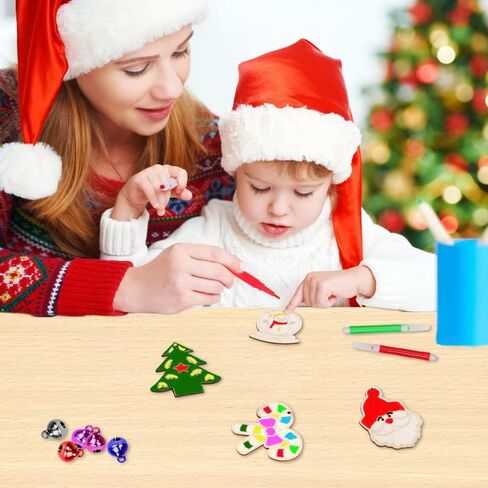OurWarm 24 نمطًا من الحرف اليدوية لعيد الميلاد للأطفال البالغين، 48 قطعة من زخارف عيد الميلاد الخشبية DIY شرائح خشبية غير مكتملة مع حبال ثقوب وعلامات ملونة للطلاء، وصناعة الحرف اليدوية لديكورات شجرة عيد الميلاد in Saudi Arabia