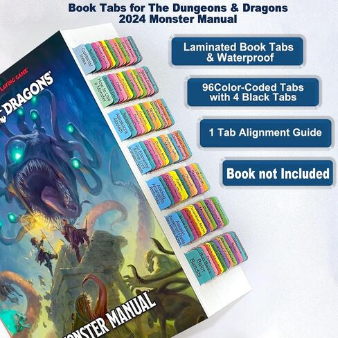 Index Tabs for D&D 2024 Player's Handbook (Book not Included), 56 D&D Core Rulebook Color Coded Clear PVC Laminated Tabs, Double-Sided Content Design & Durable Repositionable Tabs in Kuwait