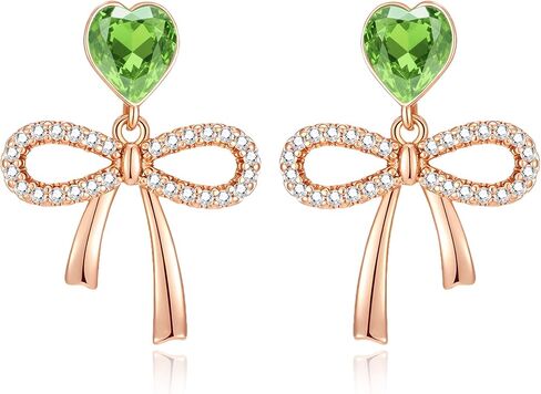 Austrian Crystal Heart Ribbon Bow Dangle Drop Earrings for Women 14K Gold Plated Hypoallergenic Jewelry in Kuwait
