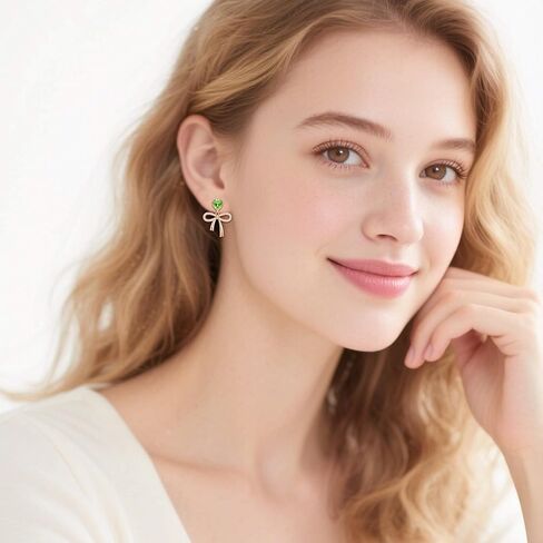 Austrian Crystal Heart Ribbon Bow Dangle Drop Earrings for Women 14K Gold Plated Hypoallergenic Jewelry in Kuwait