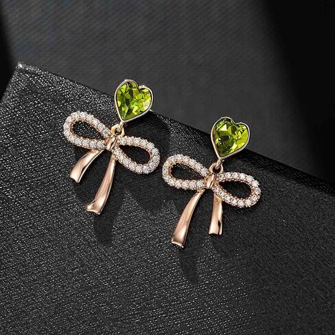 Austrian Crystal Heart Ribbon Bow Dangle Drop Earrings for Women 14K Gold Plated Hypoallergenic Jewelry in Kuwait