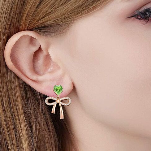 Austrian Crystal Heart Ribbon Bow Dangle Drop Earrings for Women 14K Gold Plated Hypoallergenic Jewelry in Kuwait