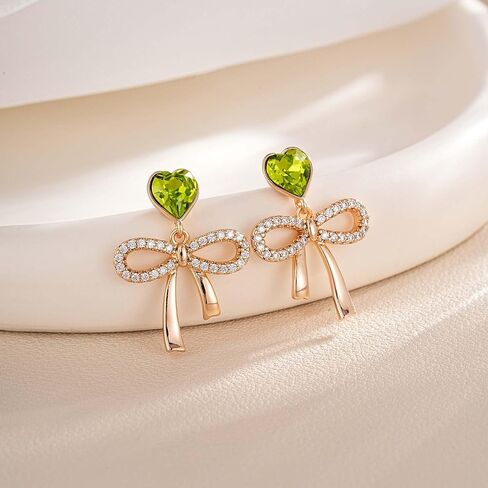 Austrian Crystal Heart Ribbon Bow Dangle Drop Earrings for Women 14K Gold Plated Hypoallergenic Jewelry in Kuwait