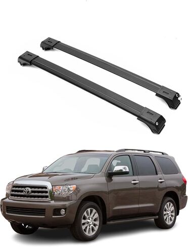 قضبان متقاطعة لسقف السيارة ERKUL لسيارة تويوتا سيكويا 2008-2022 | قضبان متقاطعة من الألومنيوم بقفل مضاد للسرقة للسطح وحاملة البضائع والأمتعة وقوارب الكاياك والزورق والدراجة | أسود in Kuwait