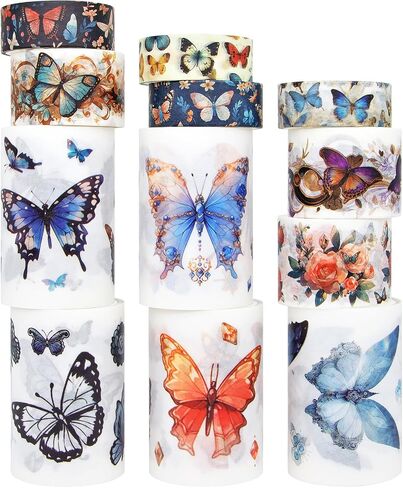 Glitter Washi Tape Set - 14 Rolls Gold Sparkle Adhesive Masking Tapes, 3cm/2cm/1.5cm Wide Butterfly Washi Tapes for Scrapbooking, Bullet Journaling, DIY Crafts, New Year Decor (Fairy & Cat Themes) in Saudi Arabia